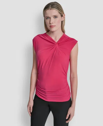 Dkny Women's Asymmetric Neck Cap-sleeve Knit Top In Pink