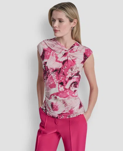 Dkny Women's Asymmetric Neck Cap-sleeve Top In Multi