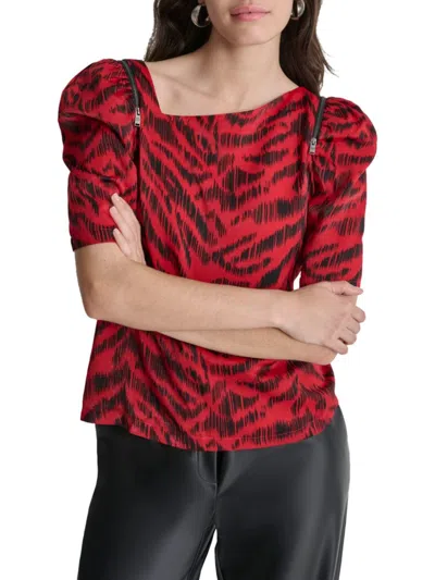 Dkny Women's Asymmetric Neck Top In Red