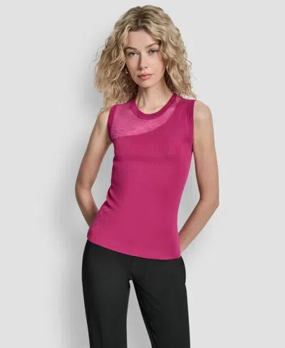 Dkny Women's Asymmetric Sheer Panel Sleeveless Sweater In Pink