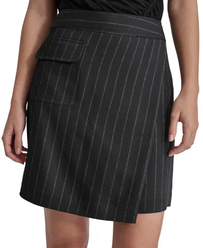 Dkny Women's Asymmetric Striped Mini Skirt In Blk,parchm
