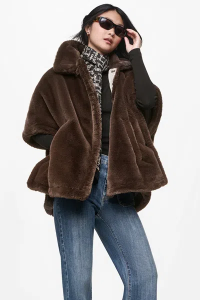 Dkny Women's Asymmetrical Faux Fur Poncho In Brown