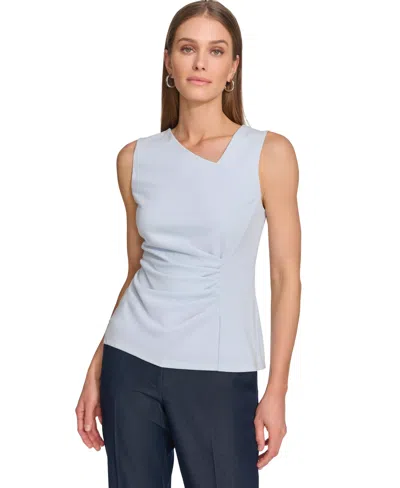 Dkny Women's Asymmetrical-neck Ruched Sleeveless Top In Frost Blue