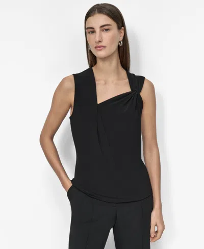 Dkny Women's Asymmetrical-neck Sleeveless Top In Black
