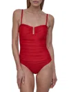 Dkny Women's Bandeau Ruched One Piece Swimsuit In Red