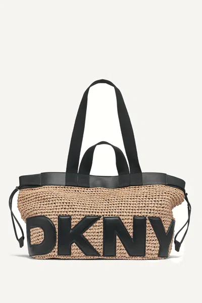 Dkny Women's Bardot Raffia Logo Tote In Black