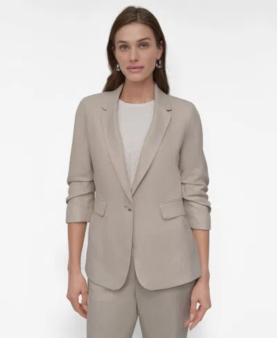 Dkny Women's Basketweave One-button Ruched-sleeve Jacket In Lt City Khaki