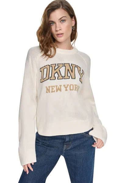 Dkny Women's Bell Sleeve Raglan Logo Sweater In Multi