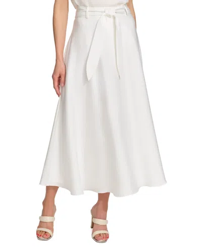 Dkny Women's Belted A-line Midi Skirt In Ivory