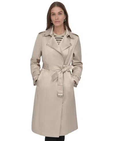 Dkny Women's Belted Asymmetric-zip Trench Coat In Satin Khaki