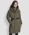 Dkny Women's Belted Asymmetrical Zip Front Puffer Coat In Gold