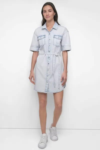 Dkny Women's Belted Denim Mini Shirt Dress In Blue