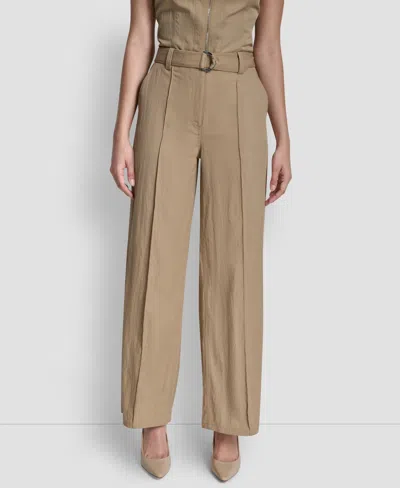 Dkny Women's Belted Front Seam Twill Pants In Brown