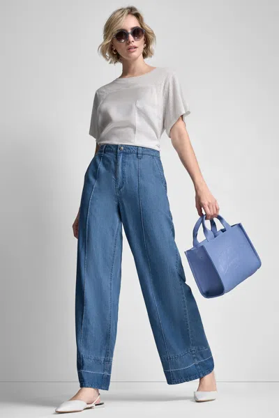 Dkny Women's Belted High-rise Pants In Blue