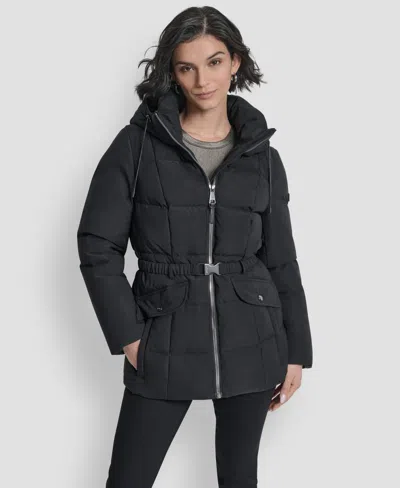 Dkny Women's Belted Hooded Puffer Coat In Black