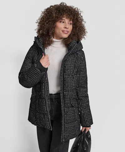 Dkny Women's Belted Hooded Puffer Coat In Black