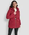 Dkny Women's Belted Hooded Puffer Coat In Red