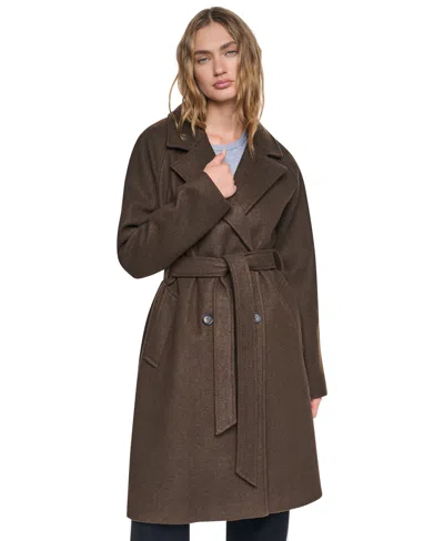Dkny Women's Belted Notch Collar Coat In Brown