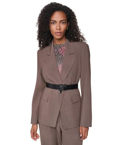 Dkny Women's Belted Notch Collar Stretch Blazer In Brown