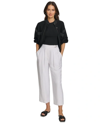 Dkny Women's Belted Pleated Pants In White