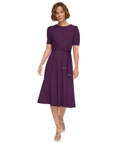 Dkny Women's Belted Ruched-sleeve Sheath Dress In Raisin