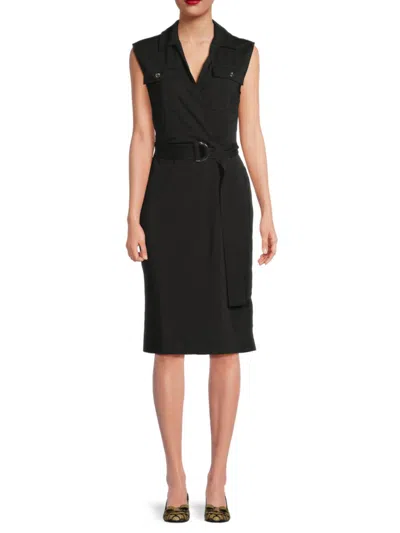 Dkny Women's Belted Sleeveless Shirt Dress In Black