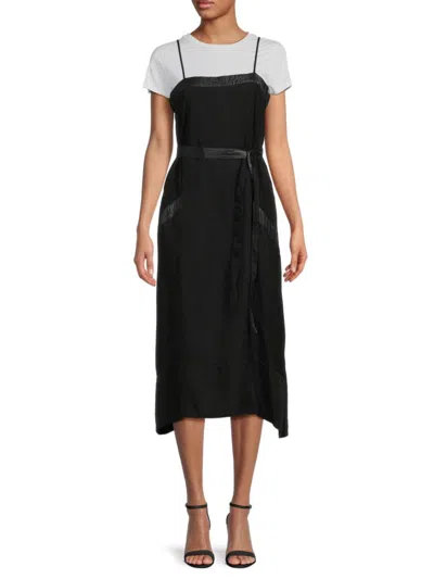 Dkny Women's Belted Tshirt Cami A Line Dress In Black White