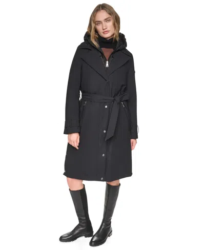 Dkny Women's Belted Trench With Hooded Bib Coat In Black