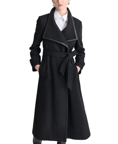 Dkny Women's Belted Wing-collar Maxi Coat In Black