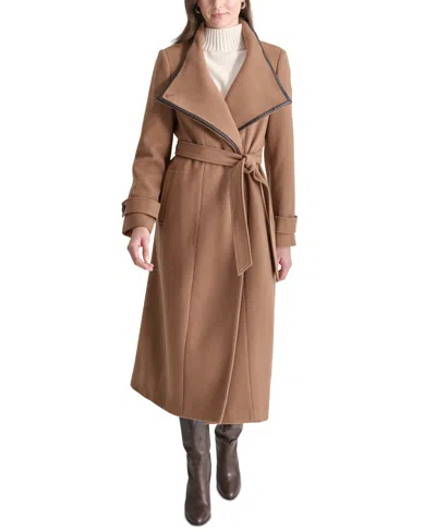 Dkny Women's Belted Wing-collar Maxi Coat In Dark Camel