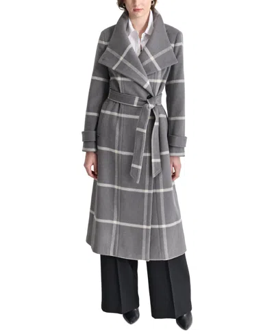 Dkny Women's Belted Wing-collar Maxi Coat In Graphite,chiffon
