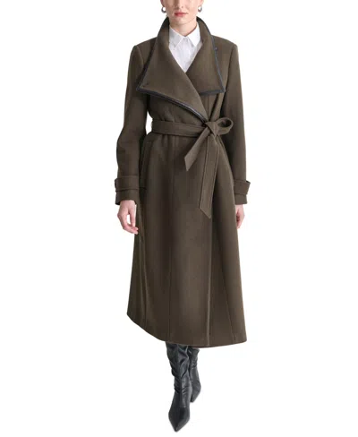Dkny Women's Belted Wing-collar Maxi Coat In Loden
