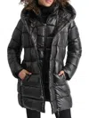 Dkny Women's Bibbed Shawl-collar Packable Shine Puffer Coat In Black