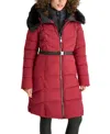 Dkny Women's Bibbed Faux-fur-trim Hooded Puffer Coat In Tibetan