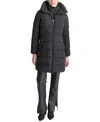 Dkny Bibbed Hooded Zip-front Puffer Coat In Black In Black