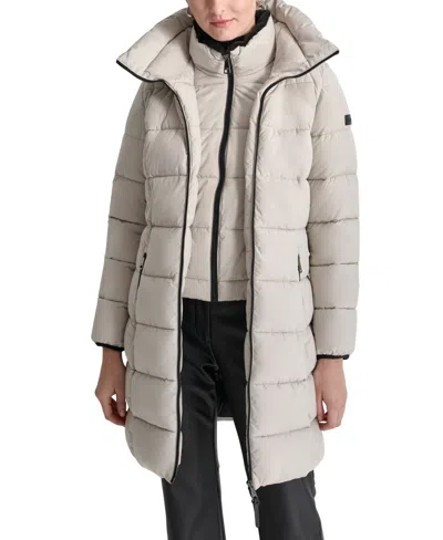 Dkny Women's Bibbed Hooded Zip-front Puffer Coat In Vapor