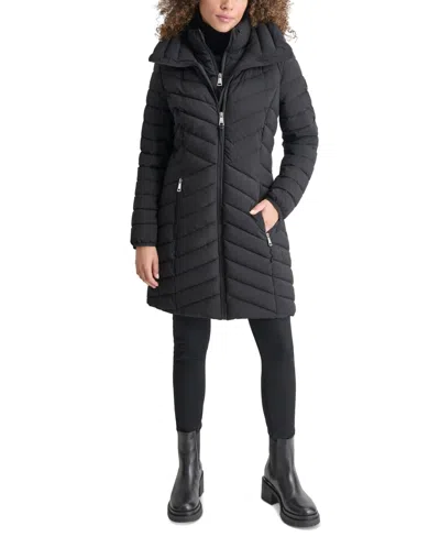 Dkny Women's Bibbed Packable Puffer Coat In Black