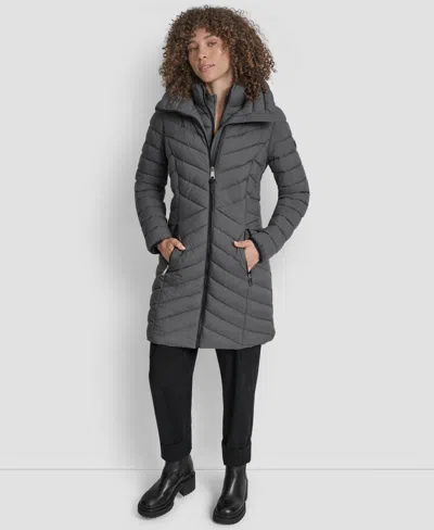 Dkny Women's Bibbed Packable Puffer Coat In Gray