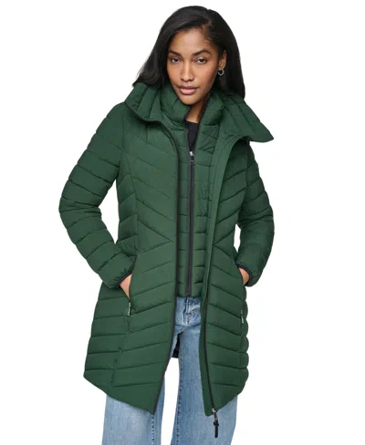 Dkny Women's Bibbed Packable Puffer Coat In Green