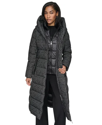 Dkny Women's Bibbed Shawl Collar Hooded Puffer Coat In Black