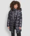 Dkny Women's Bibbed Shawl-collar Packable Shine Puffer Coat In Blue