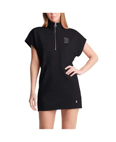 Dkny Women's Black Boston Red Sox Emily Quarter-zip Sneaker Dress