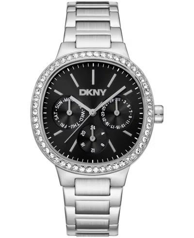 Dkny Women's Black Dial Crystal Bezel Stainless Steel Bracelet Multifunctional Watch, 36mm