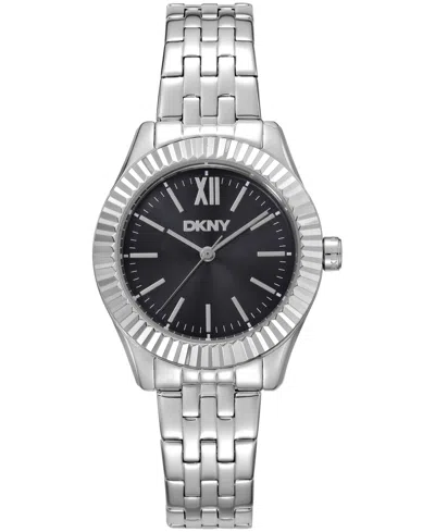 Dkny Women's Black Dial Fluted Bezel Stainless Steel Bracelet Watch, 30mm