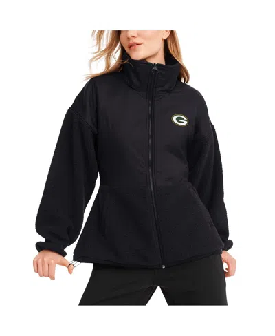 Dkny Women's Black Green Bay Packers Drew Mixed Media Full-zip Jacket