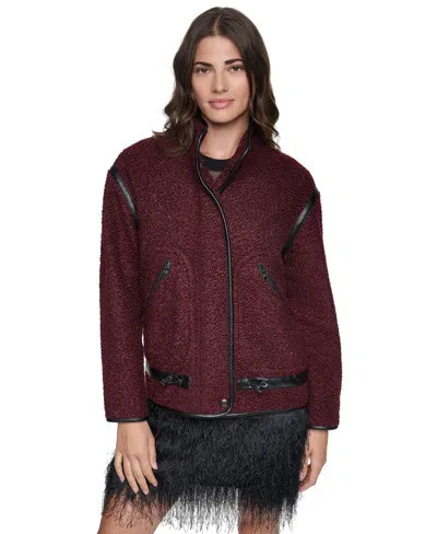 Dkny Women's Boucle Short Jacket With Pu Trim In Brown