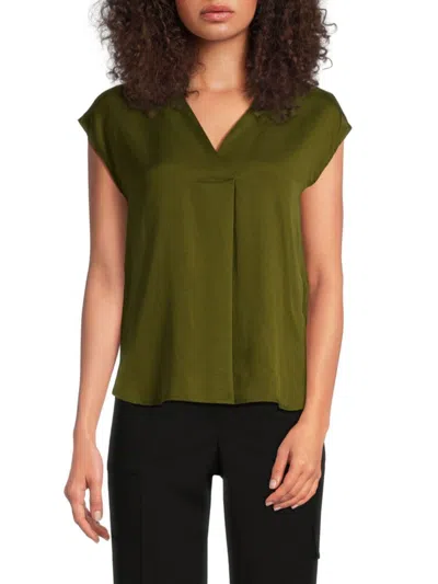 Dkny Women's Box Pleat Satin Top In Green