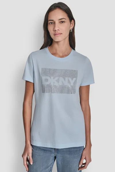 Dkny Women's Box Rhinestone Logo T-shirt In Blue