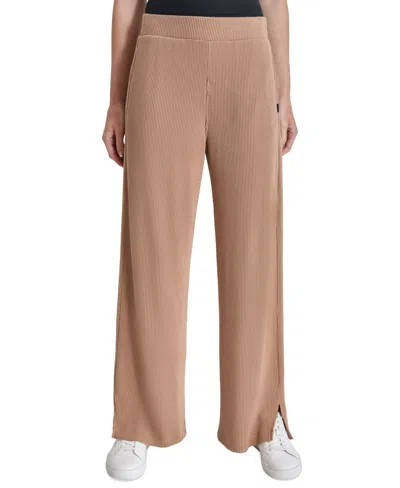 Dkny Women's Brushed Rib-knit Straight-leg Pants In Praline