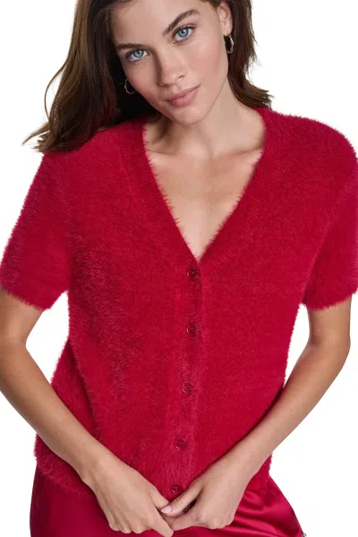 Dkny Women's Brushed V-neck Cardigan In Burgundy